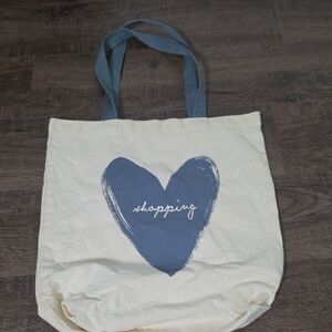 Canvas Tote Bag with Blue Heart Graphic